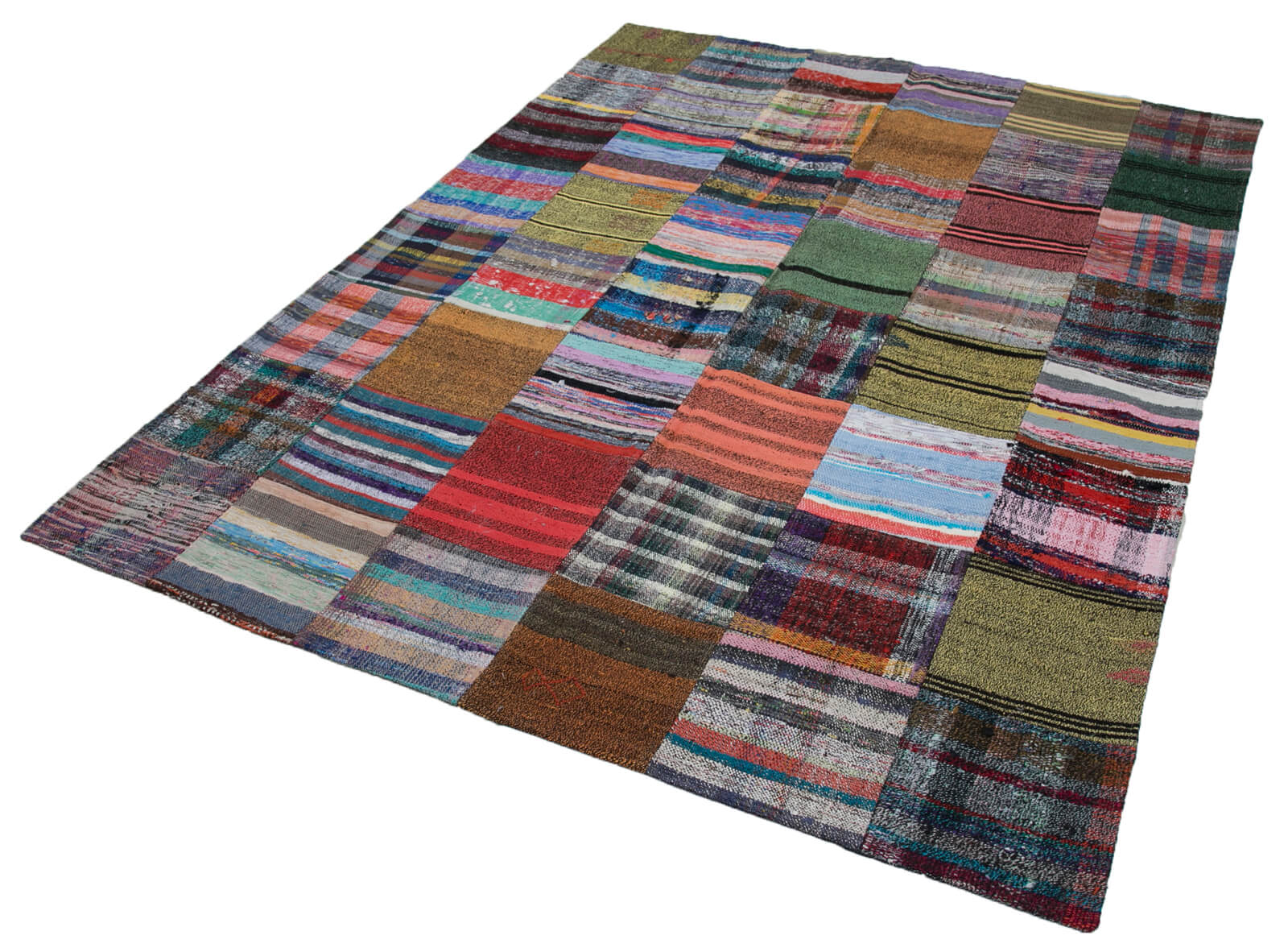 Handmade Wool Area Rug - Grey Patchwork Carpet | Durable Cotton Wool Rug 5'11''x7'10''