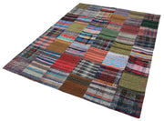 Handmade Wool Area Rug - Grey Patchwork Carpet | Durable Cotton Wool Rug 5'11''x7'10''