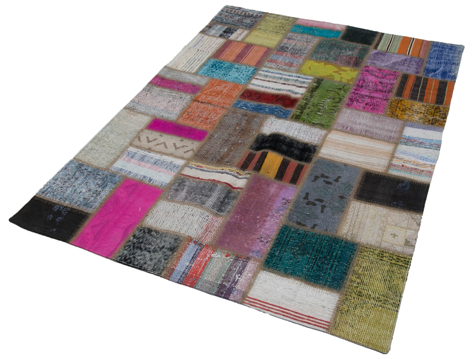 Handmade Area Rug - Grey Patchwork Cotton Wool Vintage Turkish Carpet 4'7''x6'5''