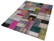 Handmade Area Rug - Grey Patchwork Cotton Wool Vintage Turkish Carpet 4'7''x6'5''