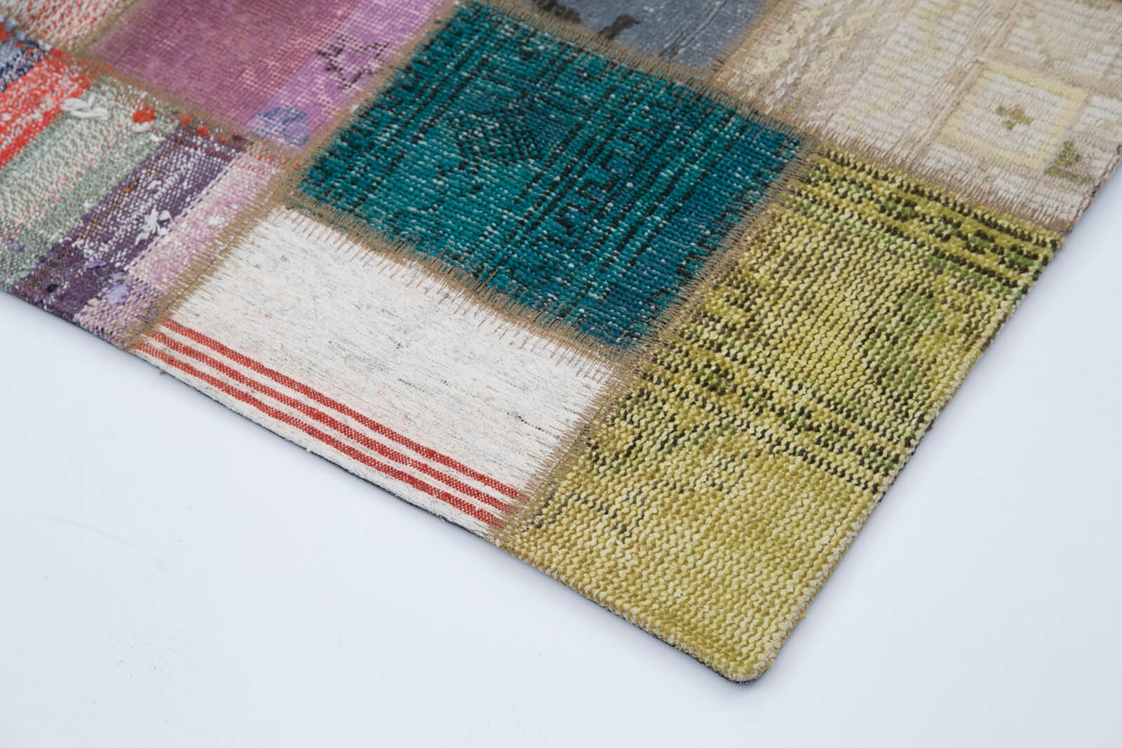 Handmade Area Rug - Grey Patchwork Cotton Wool Vintage Turkish Carpet 4'7''x6'5''