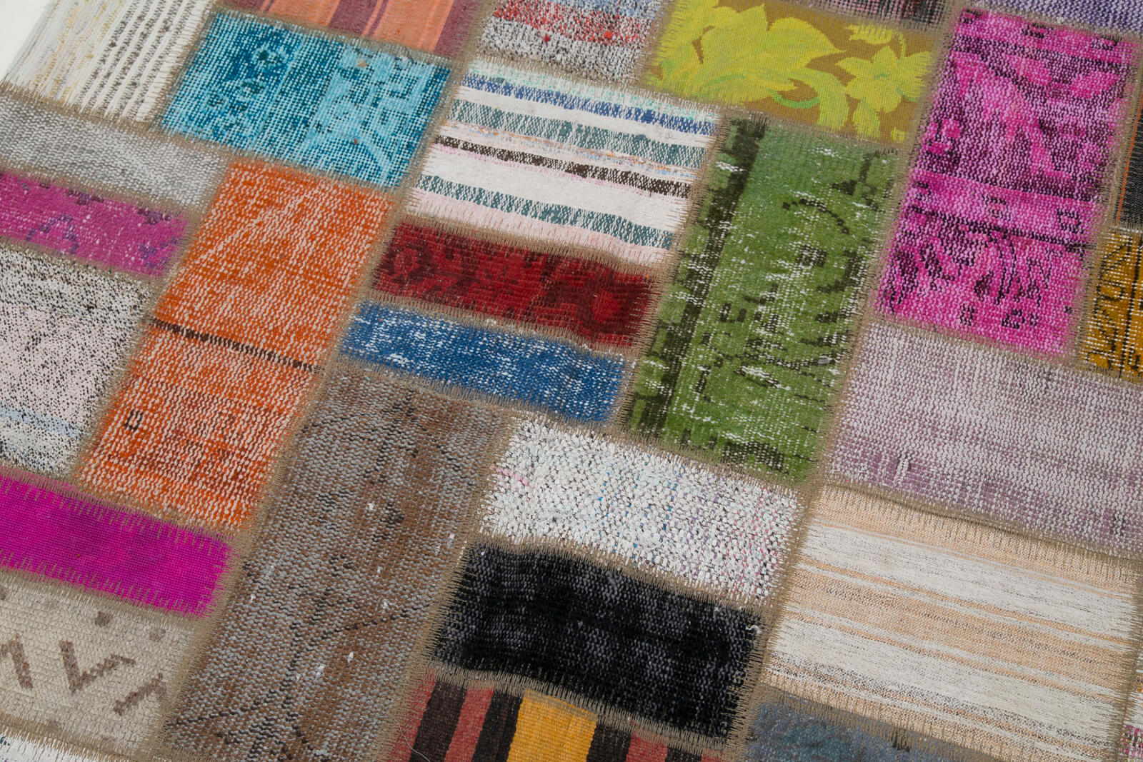 Handmade Area Rug - Grey Patchwork Cotton Wool Vintage Turkish Carpet 4'7''x6'5''