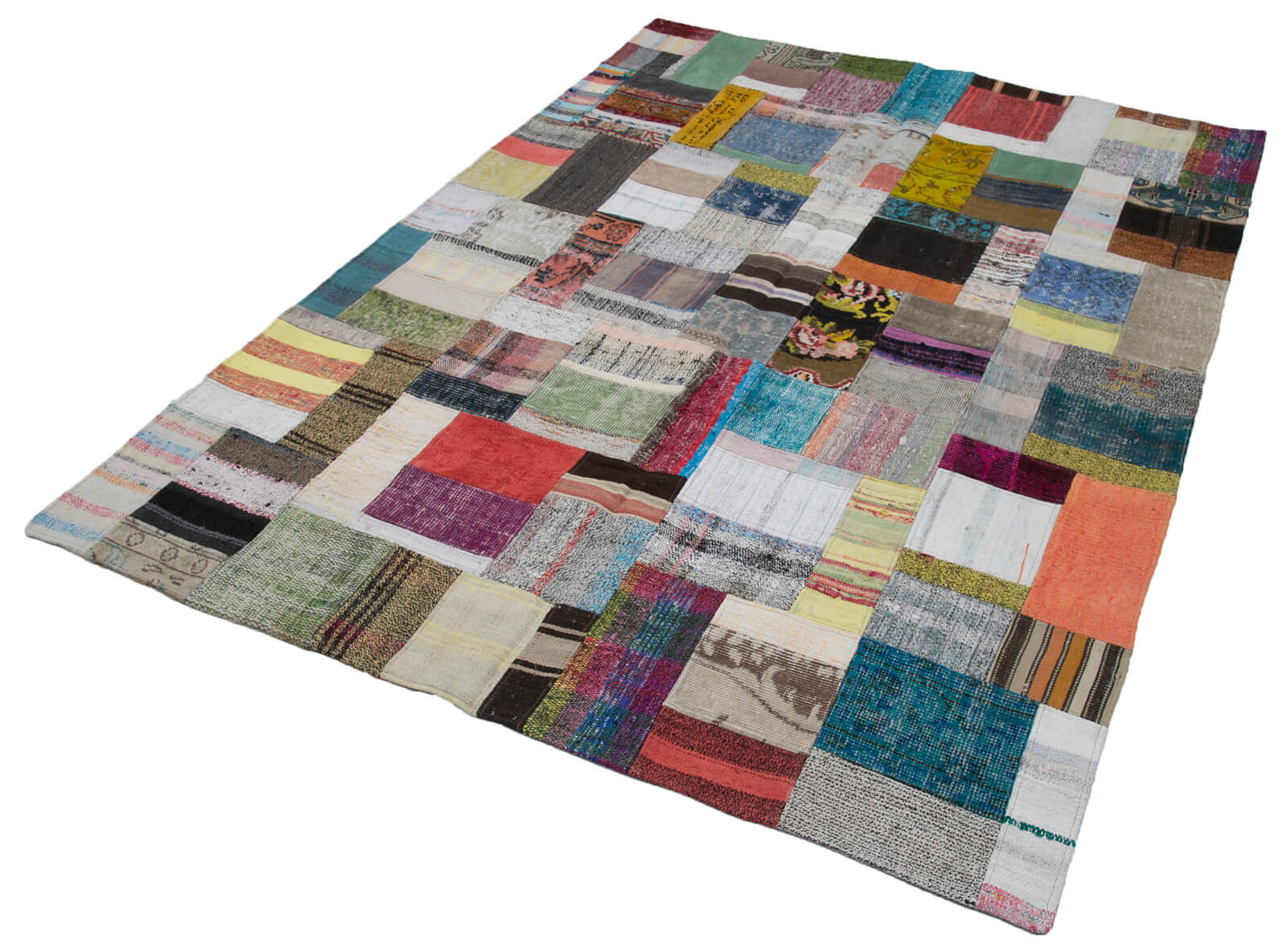 Handmade Wool Area Rug - Kirk Yama Grey Patchwork Cotton Wool Rug 5'7''x7'10''