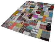 Handmade Area Rug - Vintage Wool Rug | Grey Patchwork Cotton Wool Carpet 5'7''x7'10''