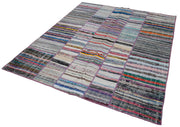 Handmade Patchwork Rug - Kirk Yama Grey Cotton Wool Vintage Area Carpet 6'7''x7'9''