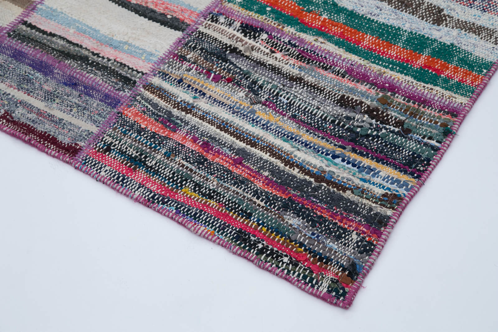 Handmade Patchwork Rug - Kirk Yama Grey Cotton Wool Vintage Area Carpet 6'7''x7'9''