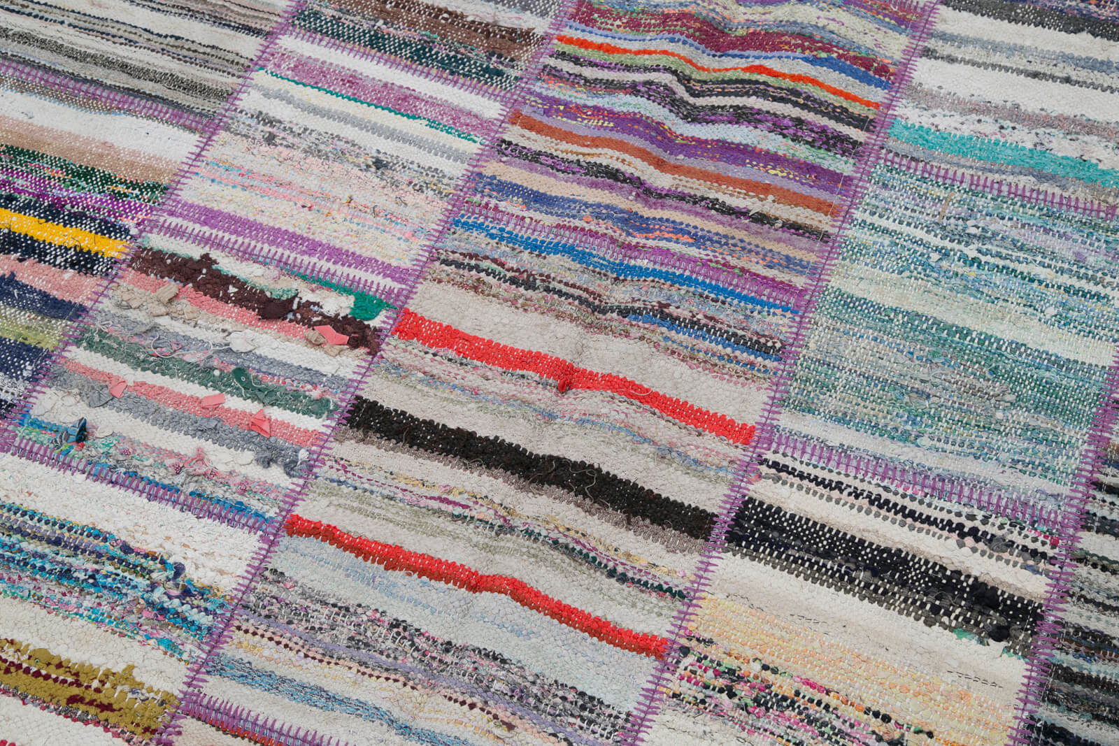 Handmade Patchwork Rug - Kirk Yama Grey Cotton Wool Vintage Area Carpet 6'7''x7'9''