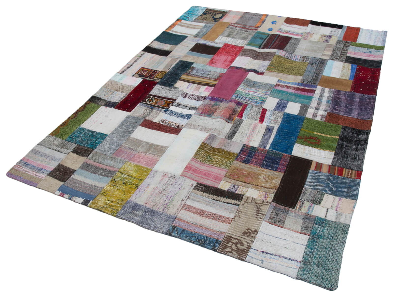 Handmade Wool Area Rug - Grey Patchwork Cotton Wool Rug 5'8'' x 7'10'' | Durable, Soft Floor Covering