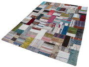 Handmade Wool Area Rug - Grey Patchwork Cotton Wool Rug 5'8'' x 7'10'' | Durable, Soft Floor Covering