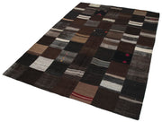 Handmade Patchwork Rug - Brown Patchwork Carpet 5'7''x7'10'' Cotton Wool Rug
