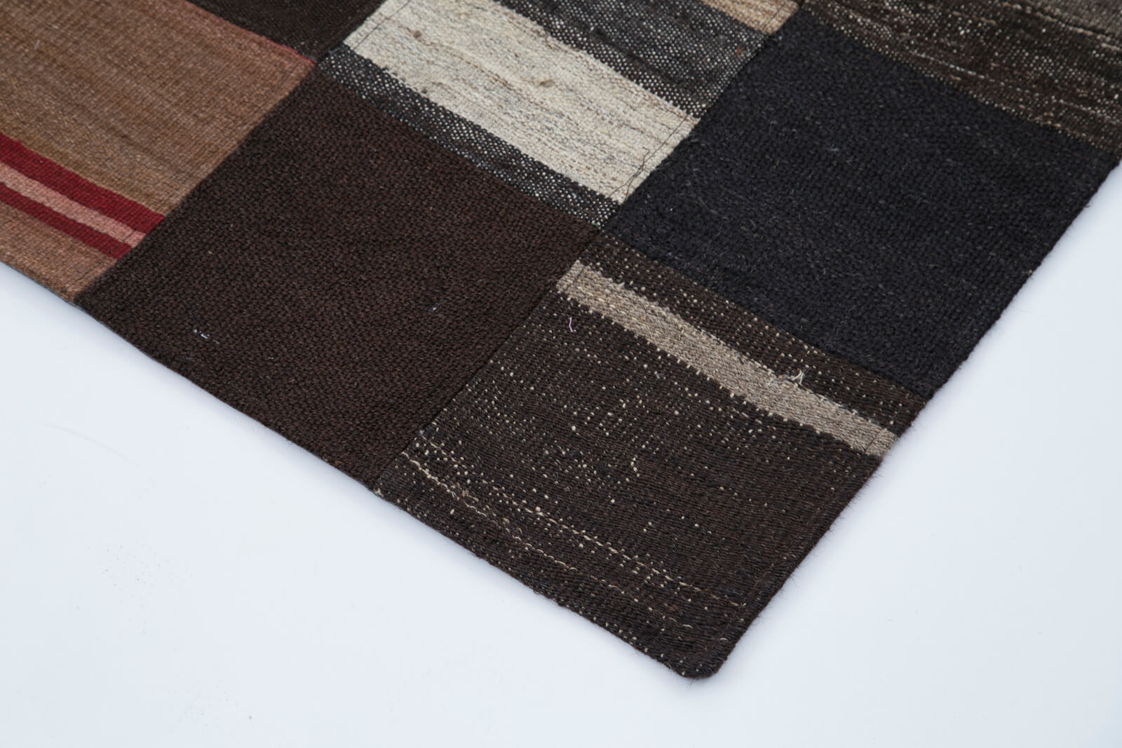 Handmade Patchwork Rug - Brown Patchwork Carpet 5'7''x7'10'' Cotton Wool Rug