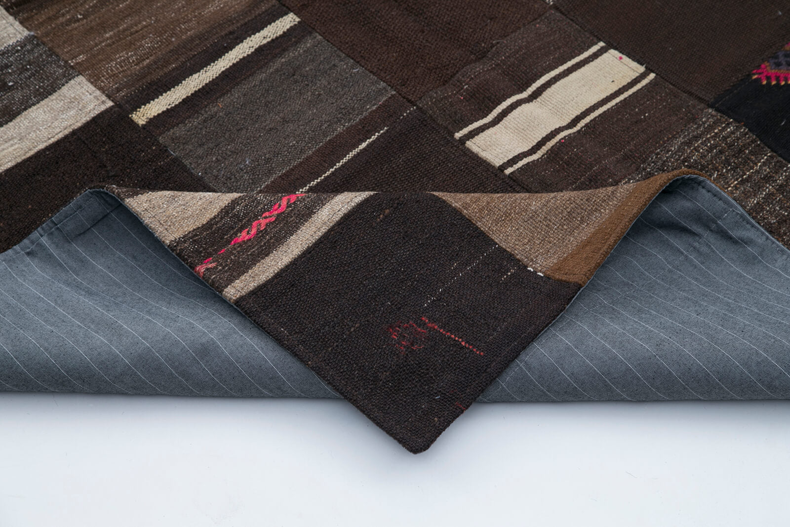 Handmade Patchwork Rug - Brown Patchwork Carpet 5'7''x7'10'' Cotton Wool Rug