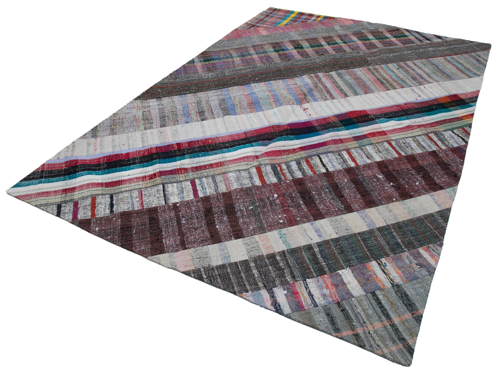 Handmade Patchwork Rug - Grey Patchwork Carpet Cotton Wool Area Rug 6'8''x9'10''