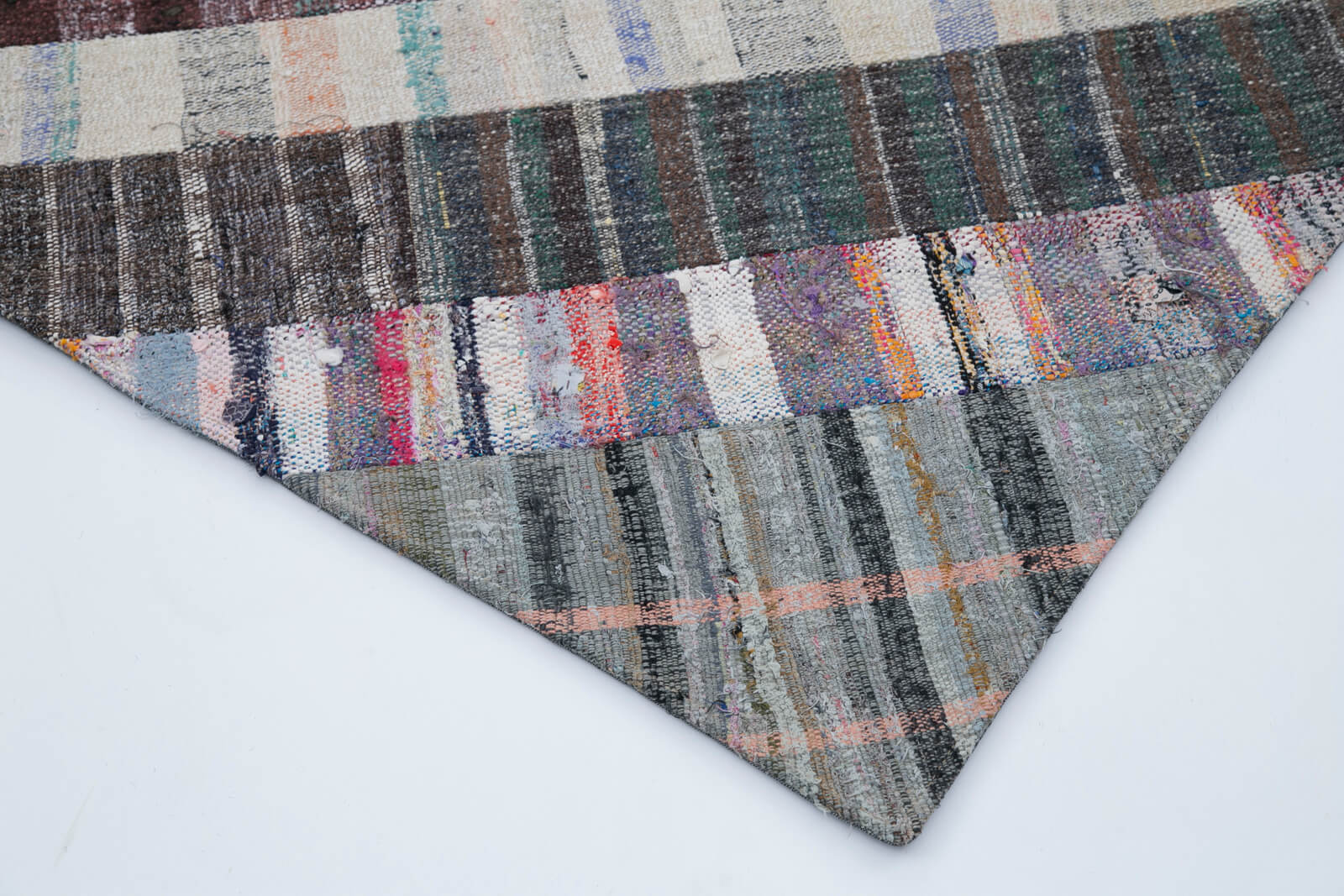 Handmade Patchwork Rug - Grey Patchwork Carpet Cotton Wool Area Rug 6'8''x9'10''