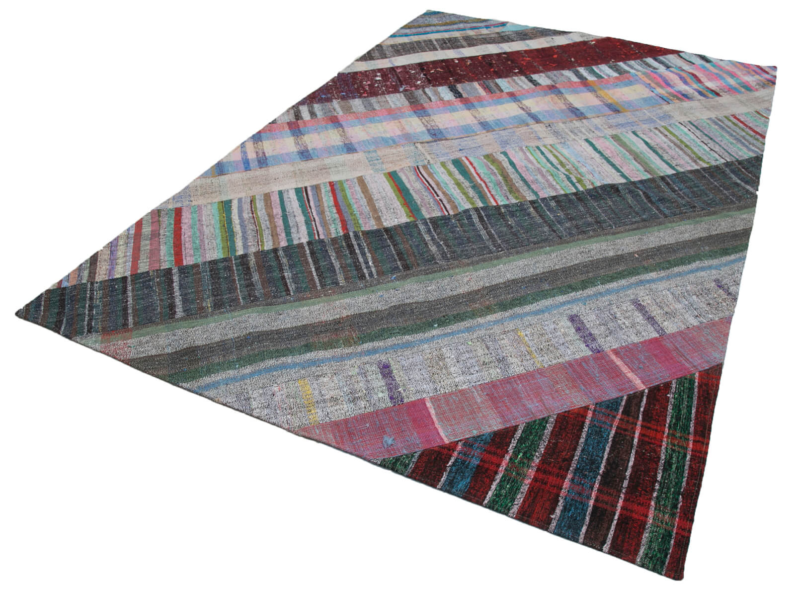 Handmade Patchwork Rug – Grey Cotton Wool Area Rug 6'9" x 10'0" Durable Soft Wool Carpet