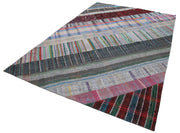Handmade Patchwork Rug – Grey Cotton Wool Area Rug 6'9" x 10'0" Durable Soft Wool Carpet