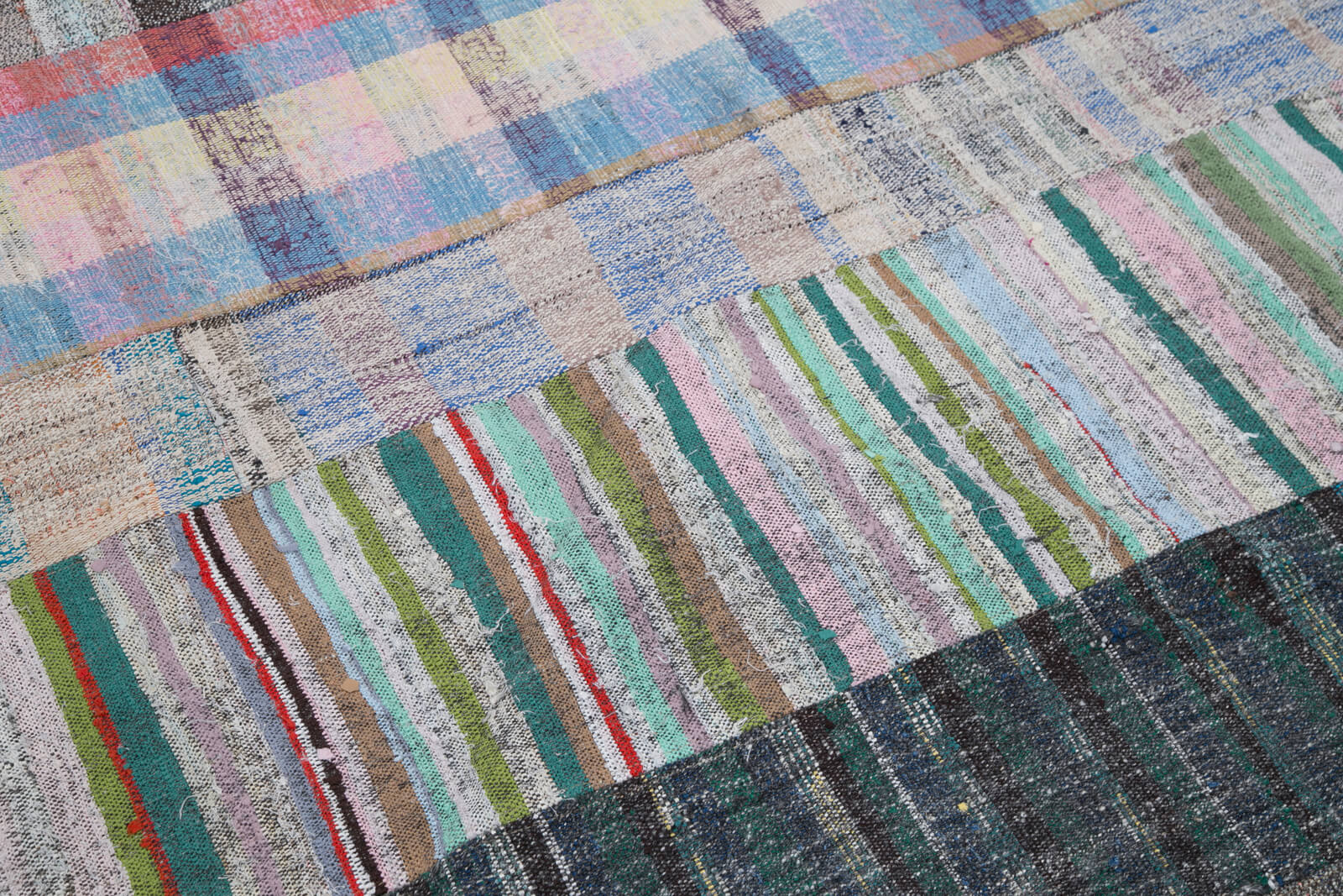 Handmade Patchwork Rug – Grey Cotton Wool Area Rug 6'9" x 10'0" Durable Soft Wool Carpet