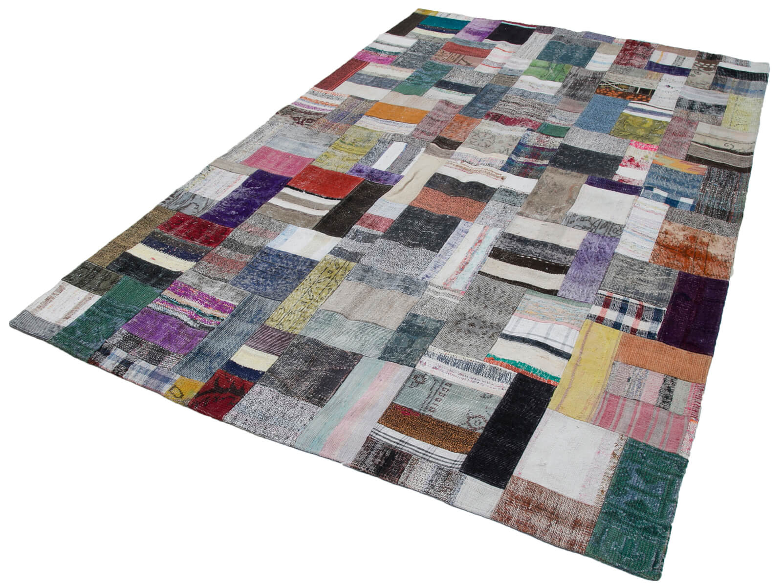 Handmade Patchwork Rug – Grey Patchwork Carpet 6'7''x9'11'' Cotton Wool