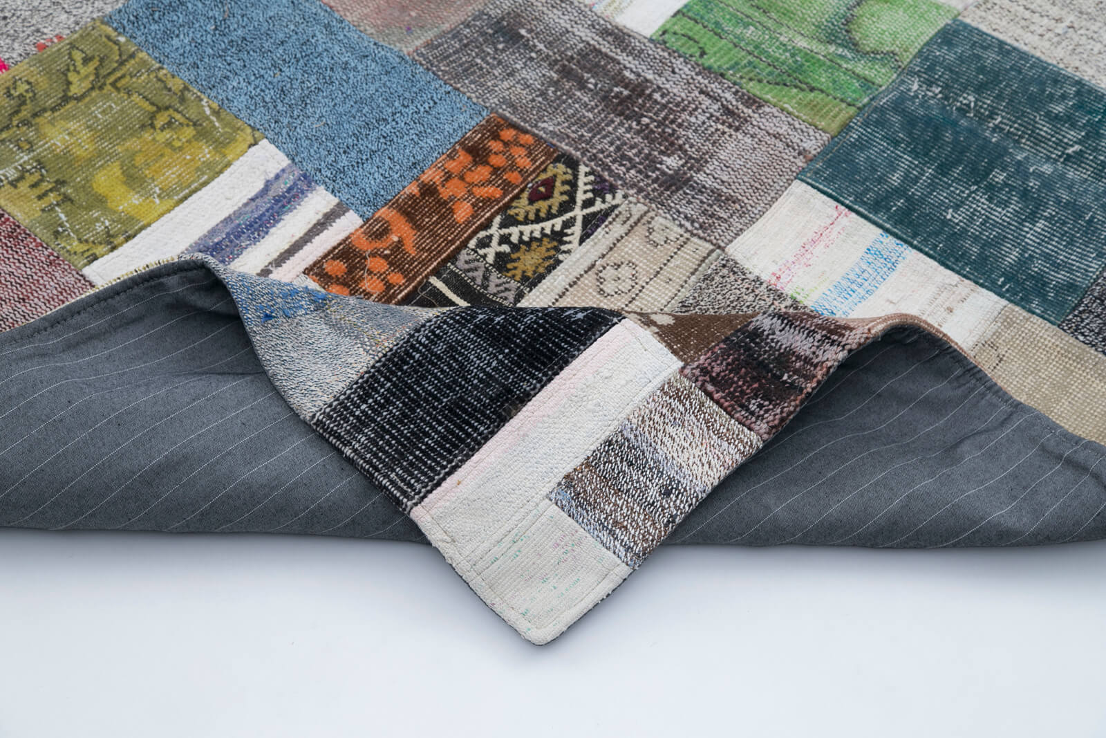 Handmade Patchwork Rug – Grey Patchwork Carpet 6'7''x9'11'' Cotton Wool