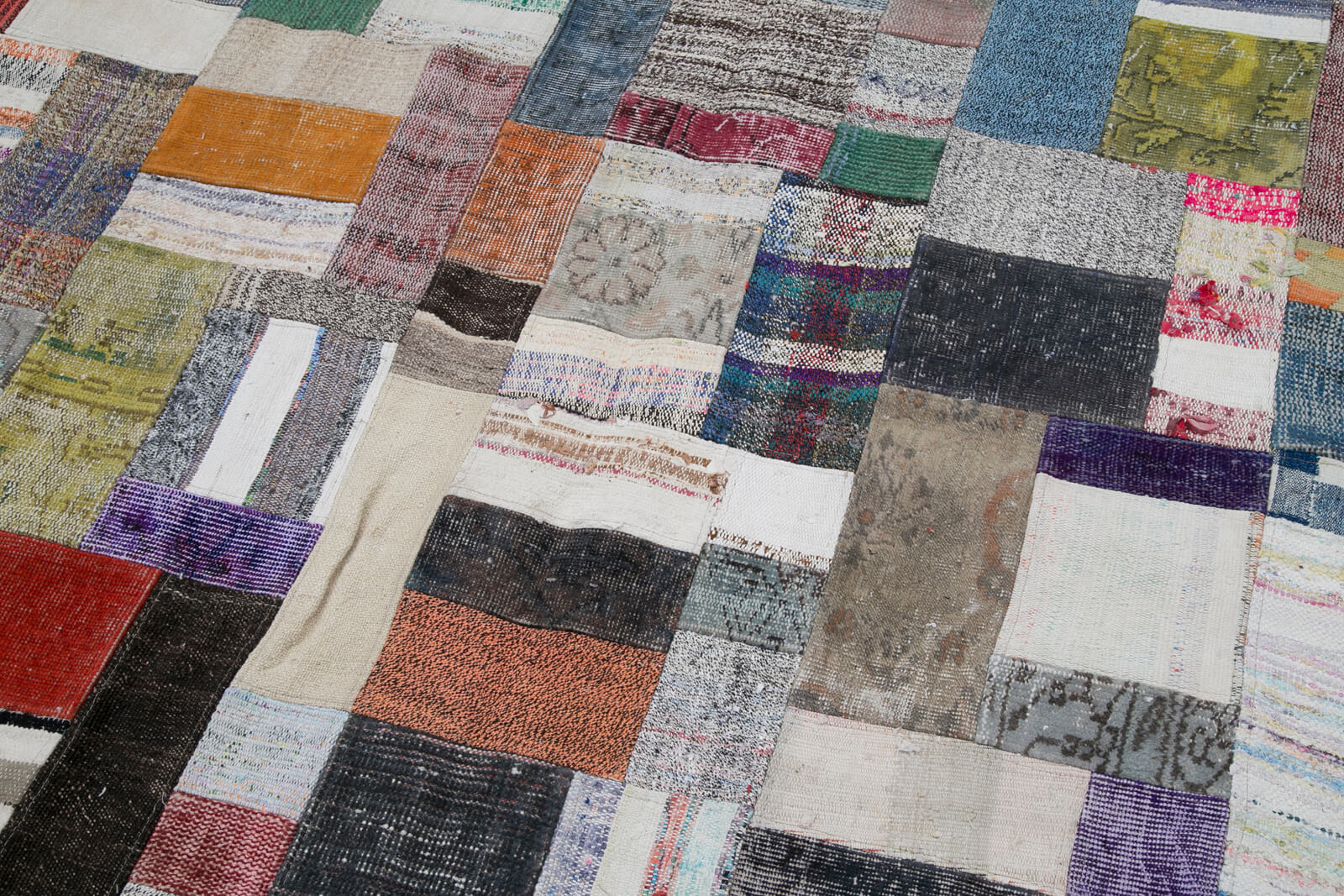 Handmade Patchwork Rug – Grey Patchwork Carpet 6'7''x9'11'' Cotton Wool