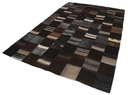 Handmade Patchwork Rug - Brown Cotton Wool Vintage Area Rug 6'7''x9'9''