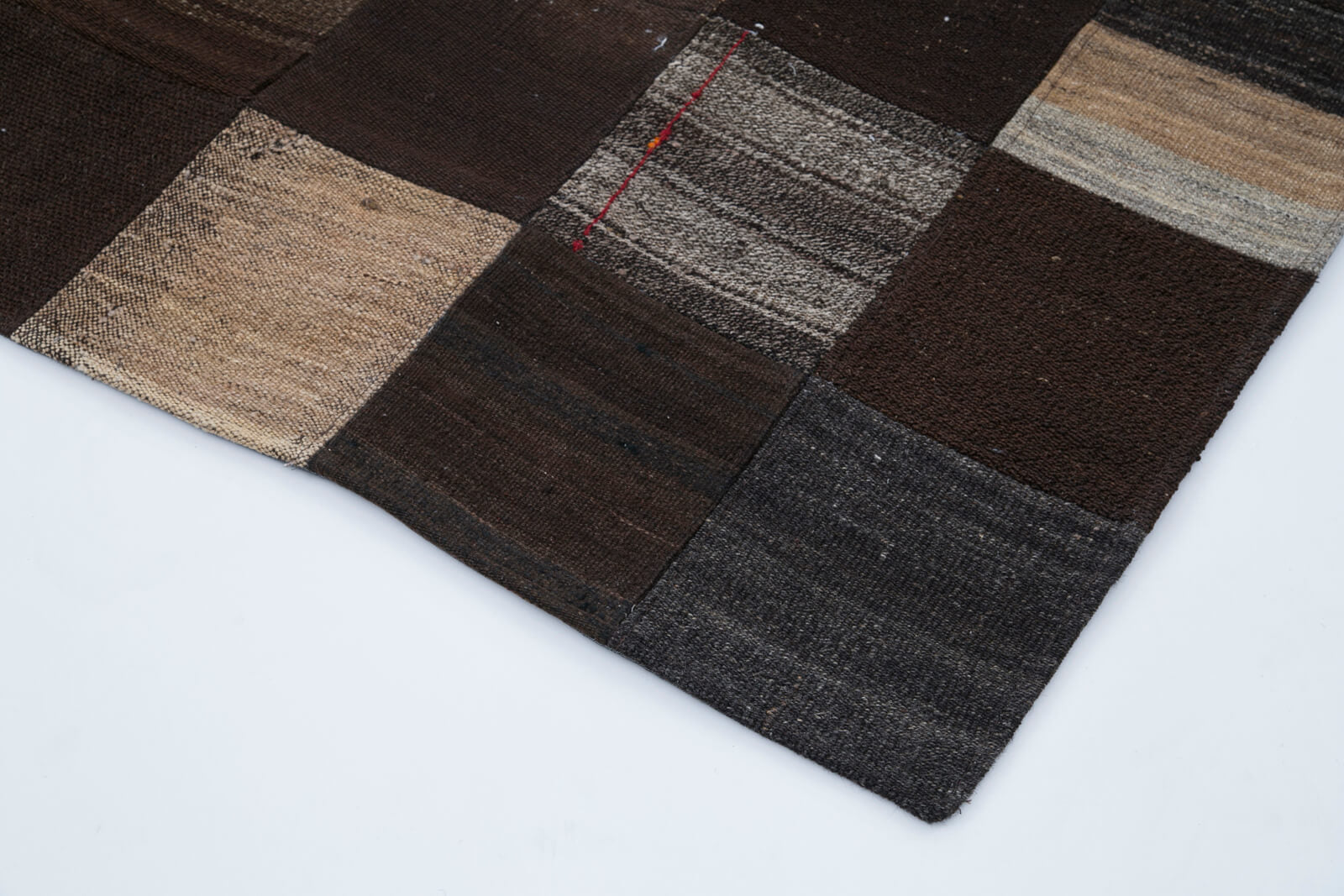 Handmade Patchwork Rug - Brown Cotton Wool Vintage Area Rug 6'7''x9'9''