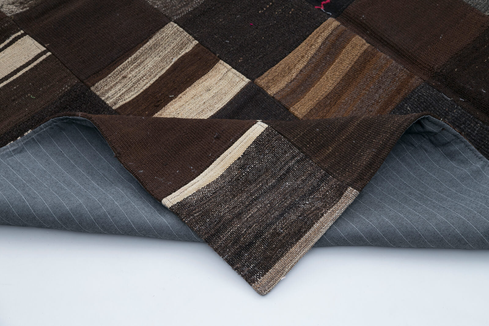 Handmade Patchwork Rug - Brown Cotton Wool Vintage Area Rug 6'7''x9'9''