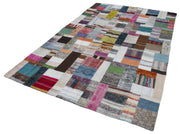 Handmade Patchwork Rug | Vintage Handwoven Carpet Grey Area Rug Cotton Wool Blend
