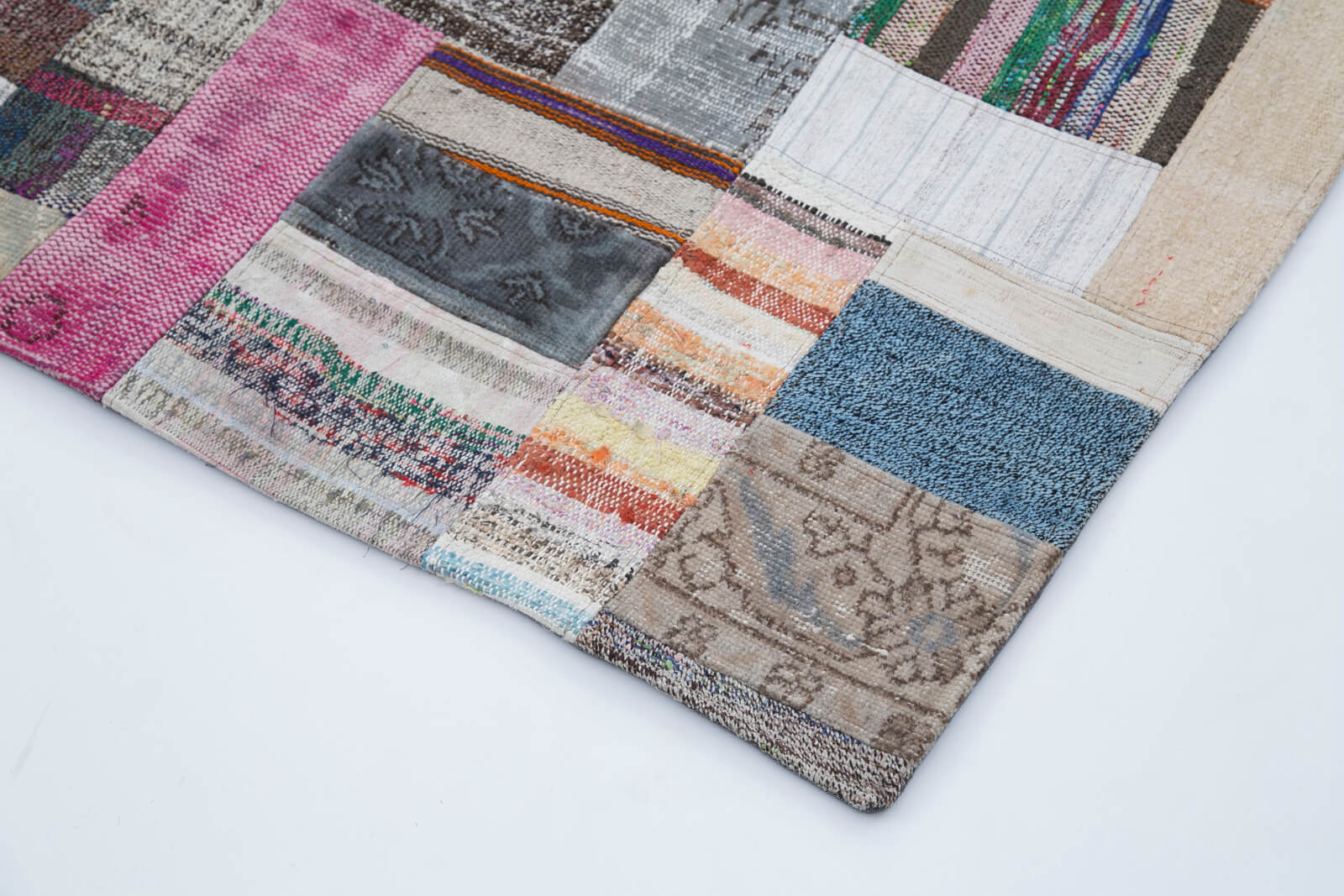 Handmade Patchwork Rug | Vintage Handwoven Carpet Grey Area Rug Cotton Wool Blend