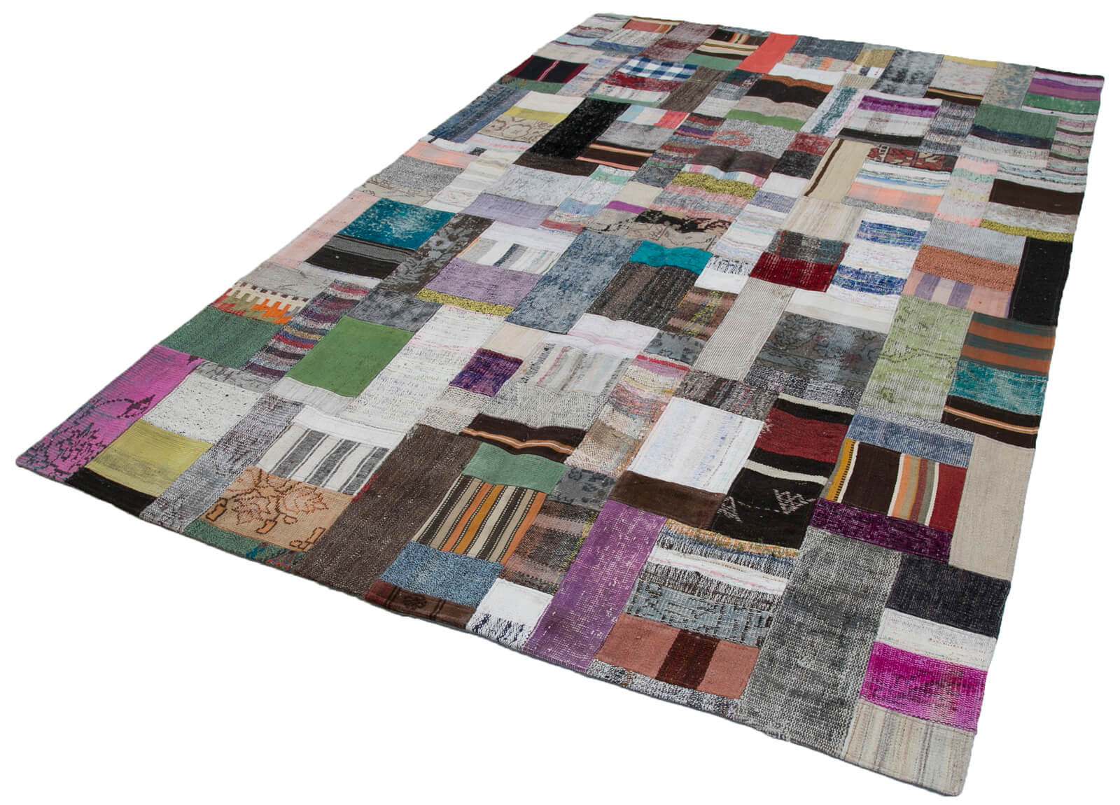 Handmade Patchwork Rug - Kirk Yama Grey Area Rug 6'7''x10'0'' Cotton Wool Blend