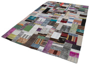 Handmade Patchwork Rug - Kirk Yama Grey Area Rug 6'7''x10'0'' Cotton Wool Blend