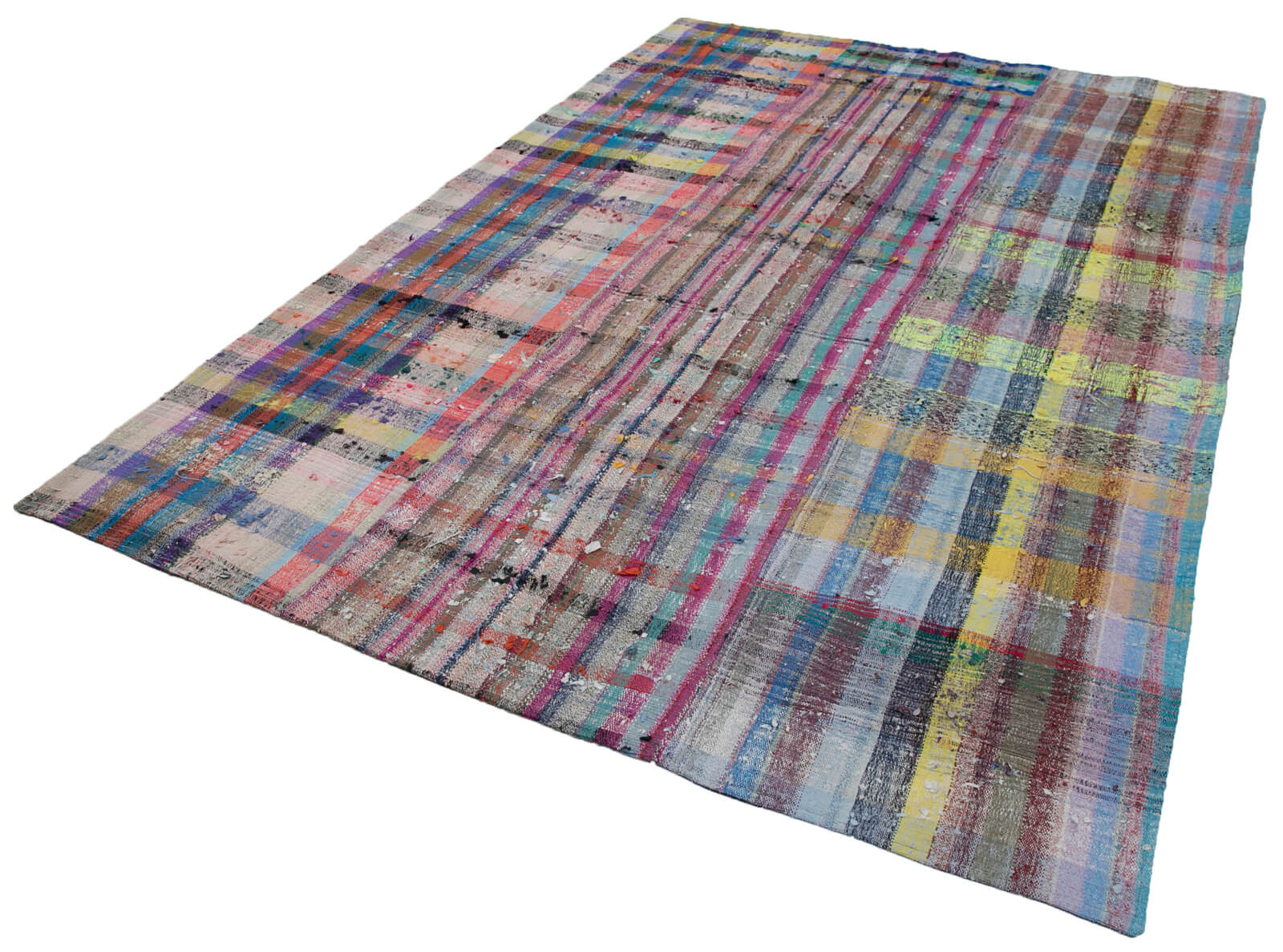 Handmade Wool Area Rug - Kirk Yama Grey Patchwork Cotton Wool Rug 7'3''x10'8''