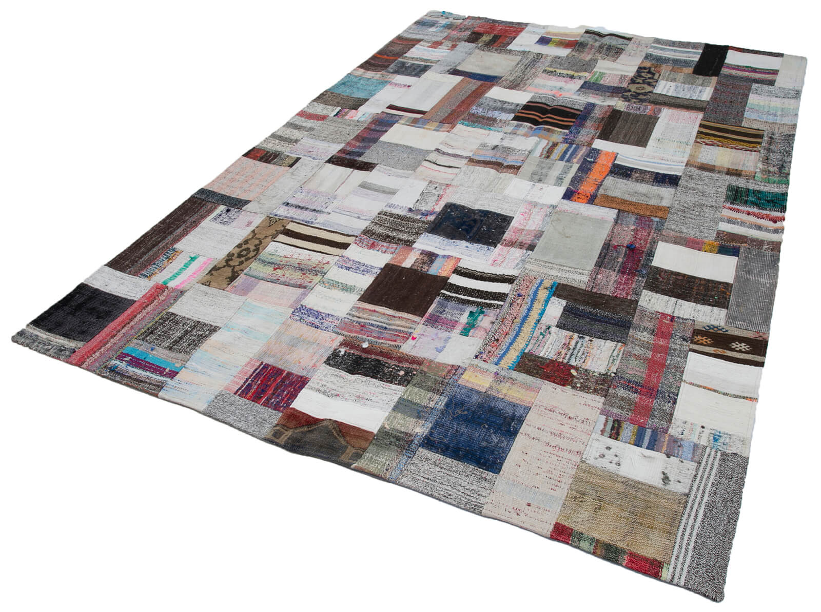 Handmade Patchwork Rug - Kirk Yama Grey Area Rug 6'9''x10'0'' Cotton Wool Carpet