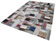 Handmade Patchwork Rug - Kirk Yama Grey Area Rug 6'9''x10'0'' Cotton Wool Carpet