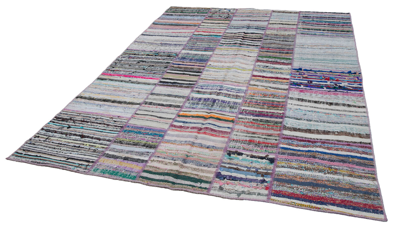 Handmade Wool Area Rug - Kirk Yama Grey Patchwork Cotton Wool Carpet 9'3"x6'6"