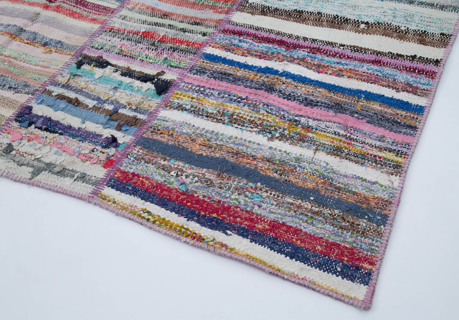 Handmade Wool Area Rug - Kirk Yama Grey Patchwork Cotton Wool Carpet 9'3"x6'6"