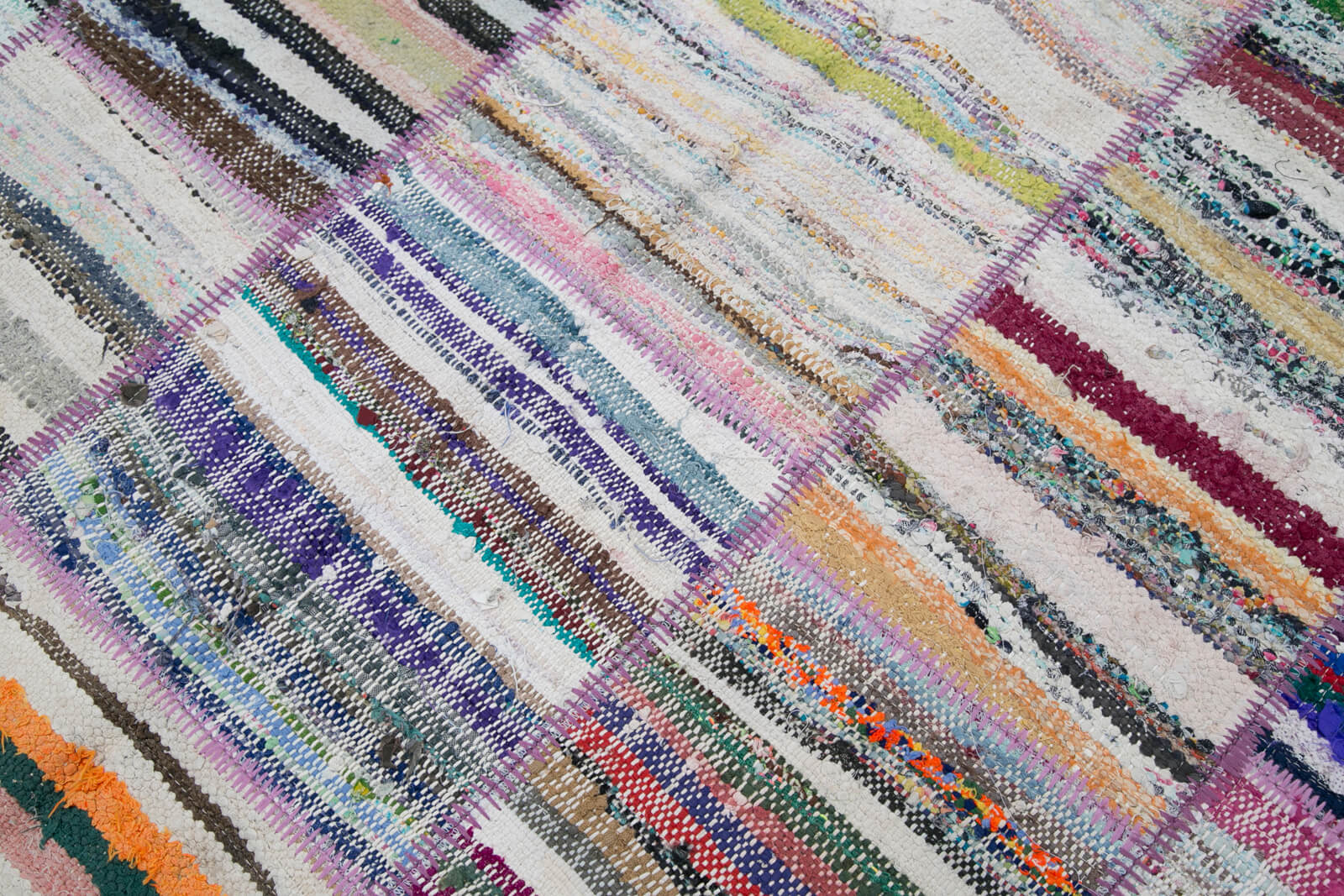 Handmade Wool Area Rug - Kirk Yama Grey Patchwork Cotton Wool Carpet 9'3"x6'6"