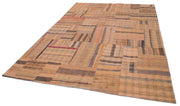 Handmade Area Rug - Kirk Yama Orange Patchwork Cotton Wool Carpet 6'11''x9'8''