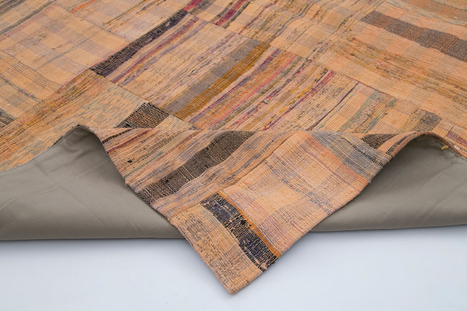 Handmade Area Rug - Kirk Yama Orange Patchwork Cotton Wool Carpet 6'11''x9'8''