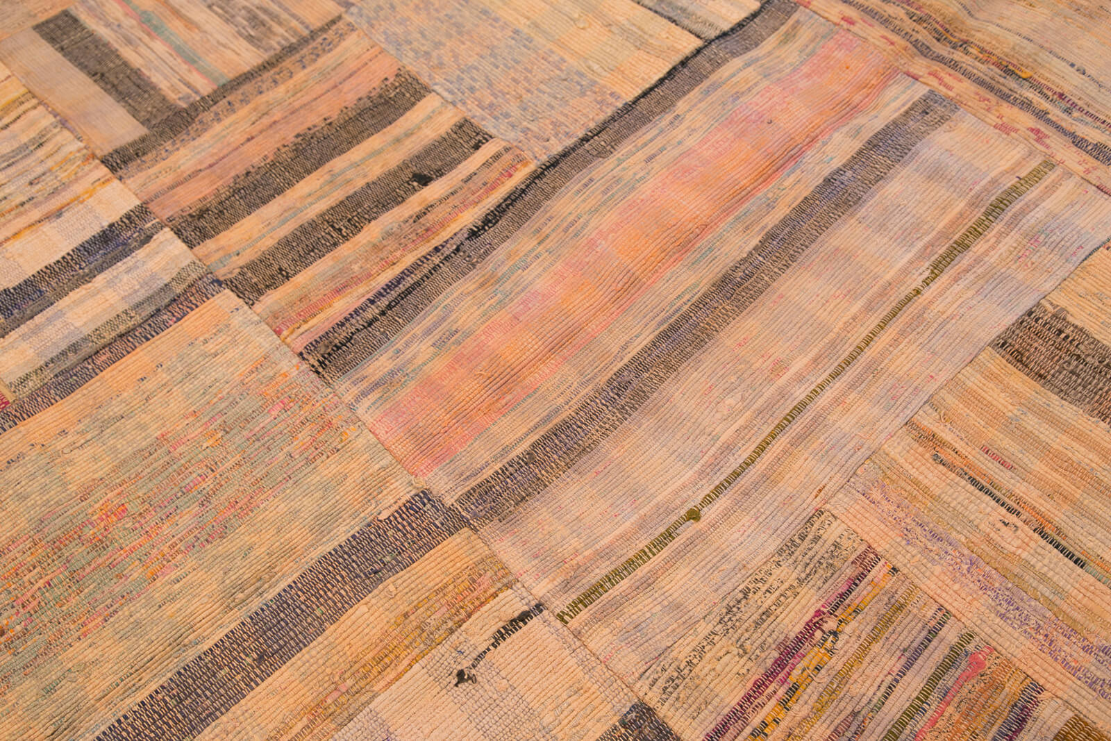 Handmade Area Rug - Kirk Yama Orange Patchwork Cotton Wool Carpet 6'11''x9'8''