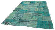 Handmade Area Rug - Kirk Yama Turquoise Patchwork Cotton Wool Carpet 6'11''x9'9''