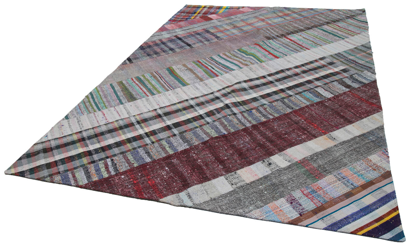 Handmade Patchwork Rug - Grey Patchwork Carpet 6'8'' x 9'11'' Cotton Wool Rug