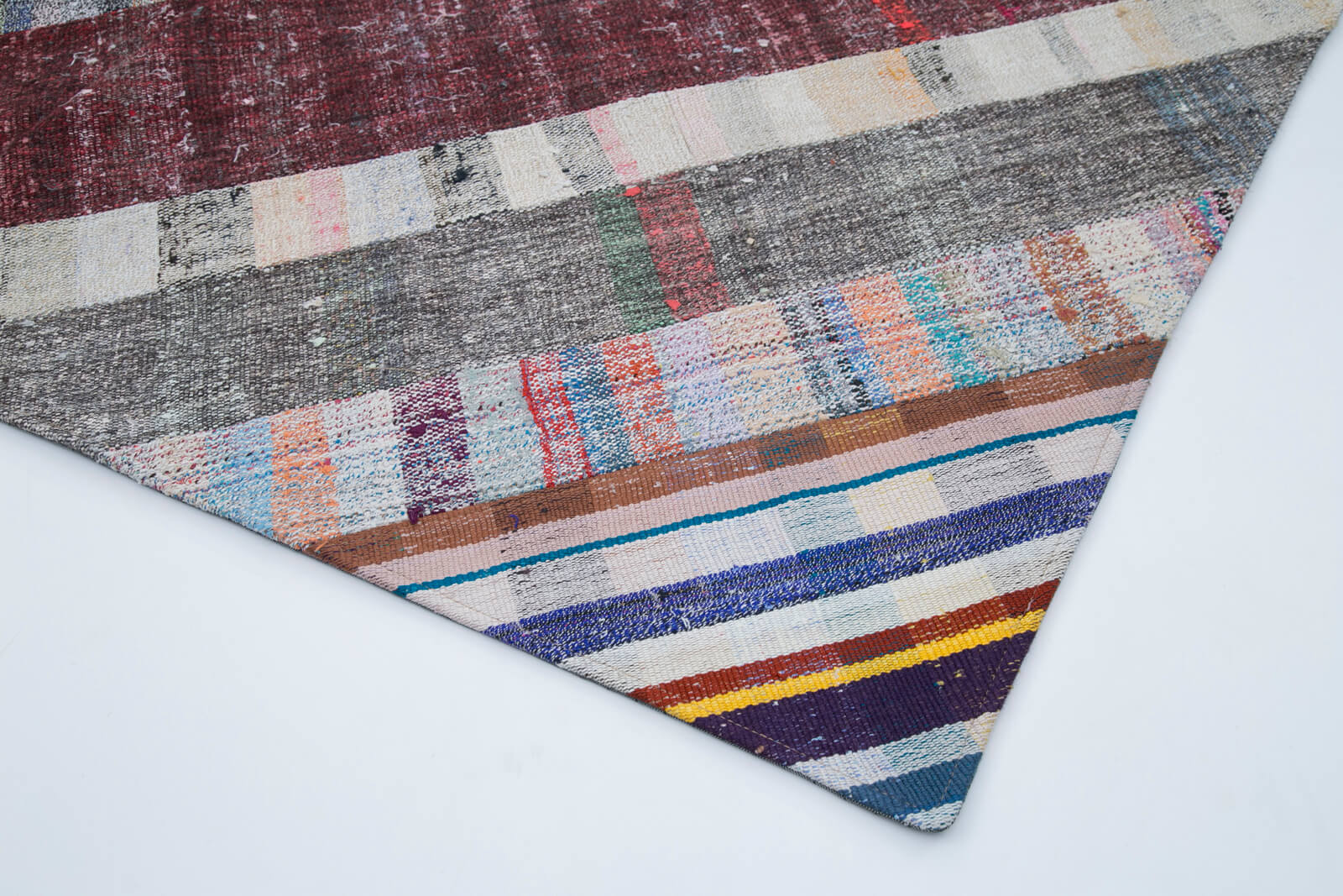 Handmade Patchwork Rug - Grey Patchwork Carpet 6'8'' x 9'11'' Cotton Wool Rug