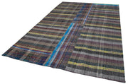 Handmade Wool Area Rug - Vintage Turkish Grey Patchwork Cotton Wool Rug 6'5" x 9'10"