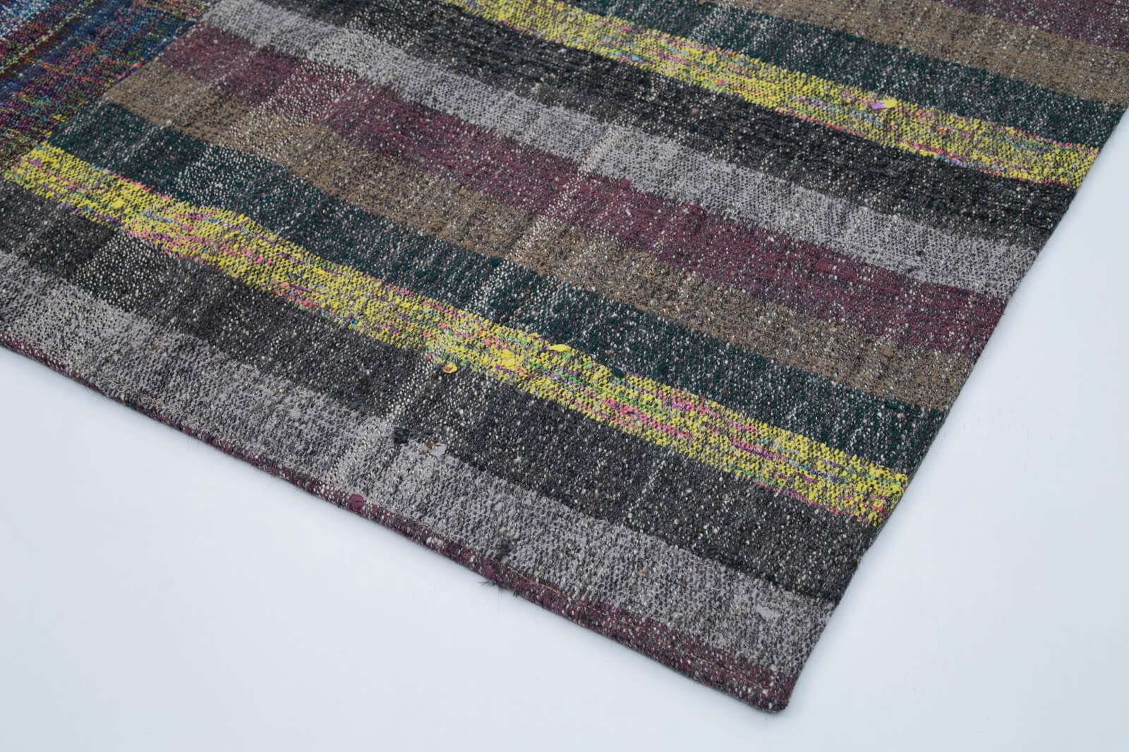 Handmade Wool Area Rug - Vintage Turkish Grey Patchwork Cotton Wool Rug 6'5" x 9'10"