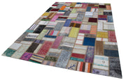 Handmade Area Rug - Grey Patchwork Cotton Wool Vintage Turkish Carpet 6'9" x 9'7"