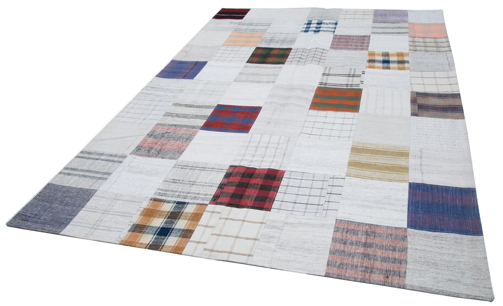 Handmade Wool Area Rug - Kirk Yama 6x9 Feet Cotton Wool Patchwork Carpet