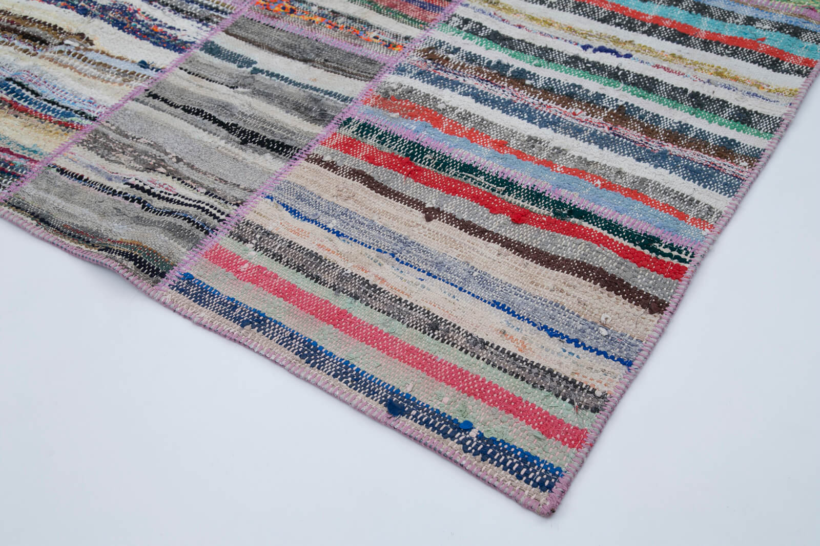 Handmade Patchwork Rug | Turkish Patchwork Carpet Grey Wool Cotton Area Rug