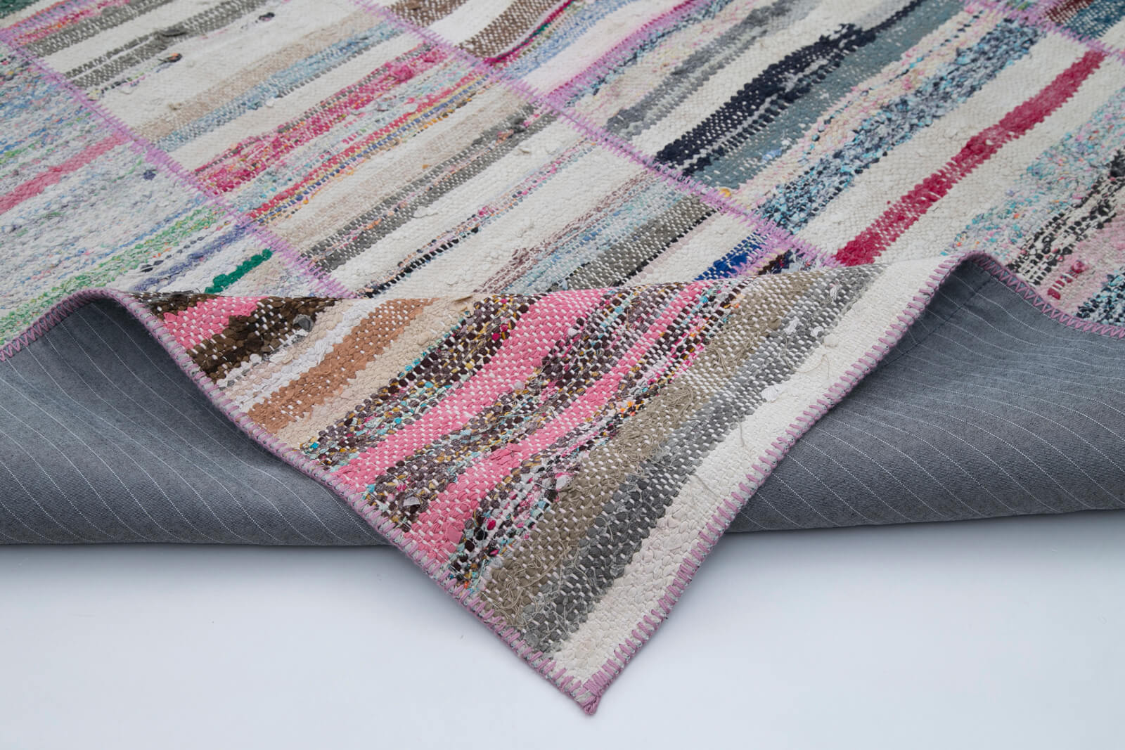 Handmade Patchwork Rug | Turkish Patchwork Carpet Grey Wool Cotton Area Rug