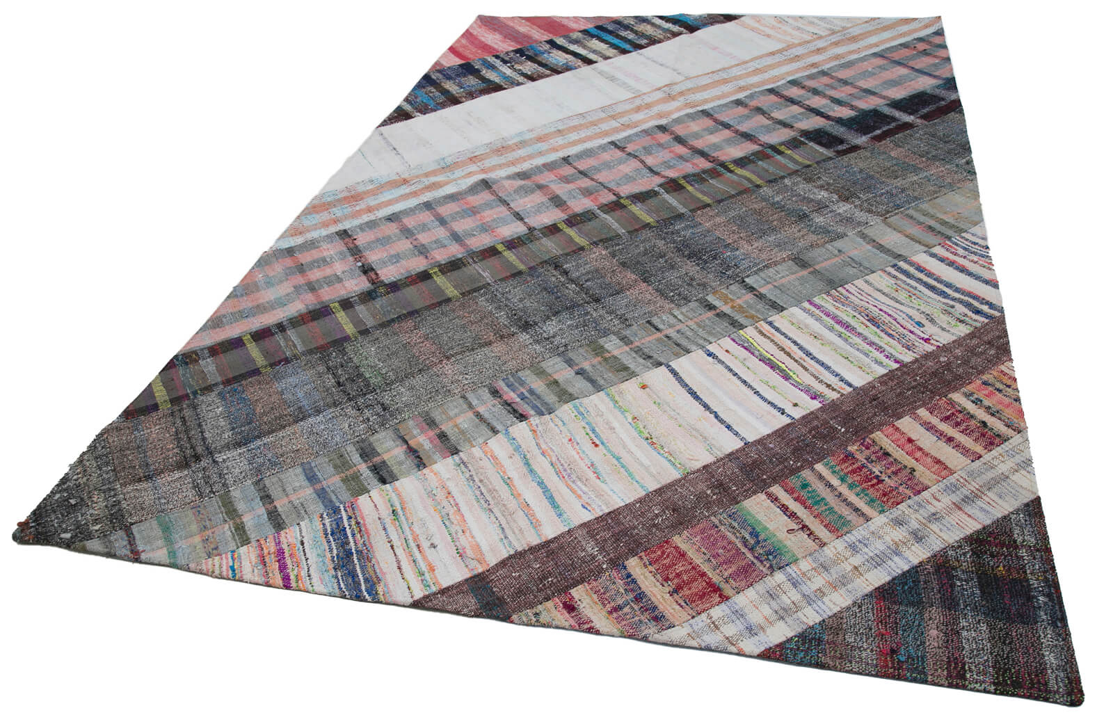 Handmade Patchwork Rug - Grey Cotton Wool Vintage Area Rug 6'5''x10'0''